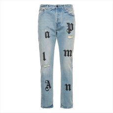 画像1: PALM ANGELS Leather Logo Patch Classic 5 Pockets Denim Pants (1)