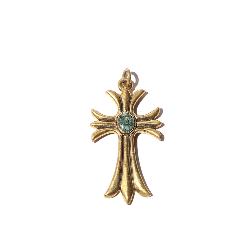 画像1: CALEE Turquoise Cross Top Brass  (1)