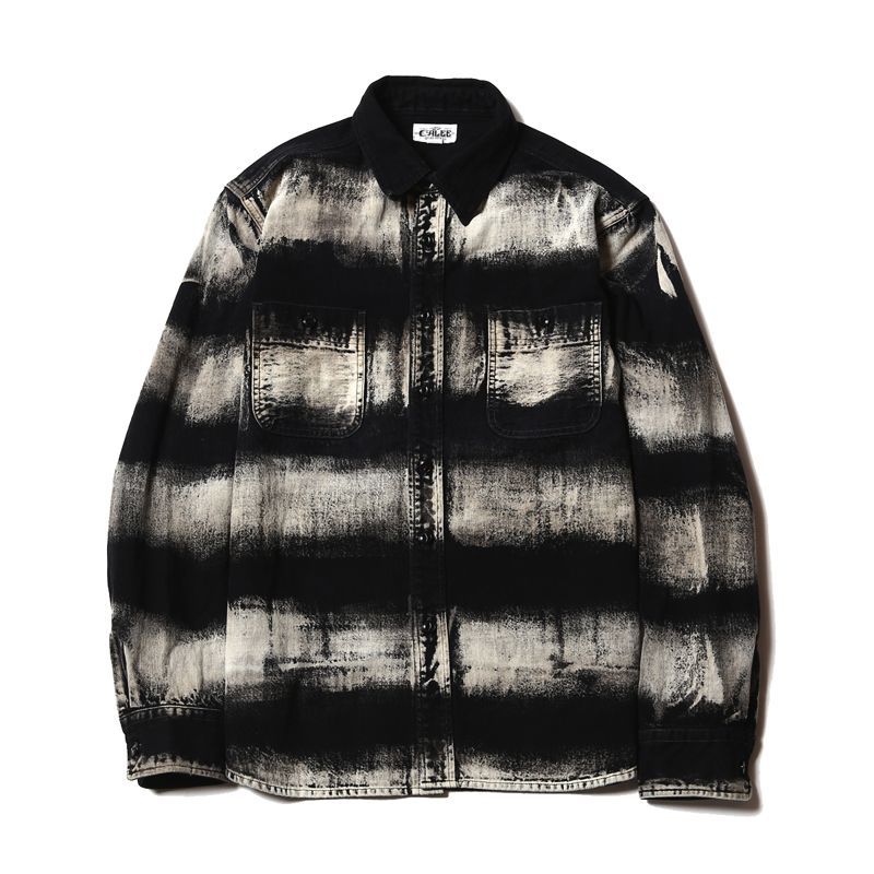 Calee L S Bleach Border Denim Shirt