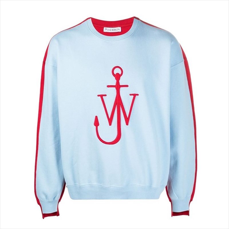 JW ANDERSON Deconstructed Fleece Back Sweatshirt (Red/Blue)