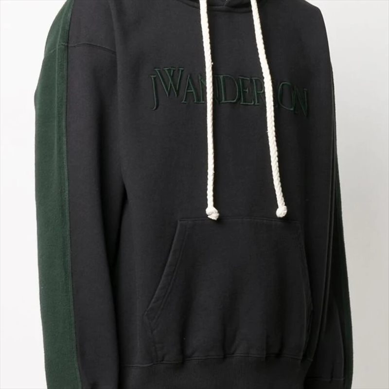 JW ANDERSON Deconstructed Fleece Back Hoodie (Black/Green)