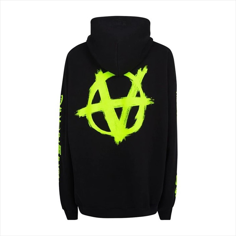 VETEMENTS Double Anarchy Logo Hoodie (Black/Neon Yellow)